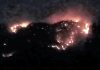 A view of fire in a forest range of Jammu region.