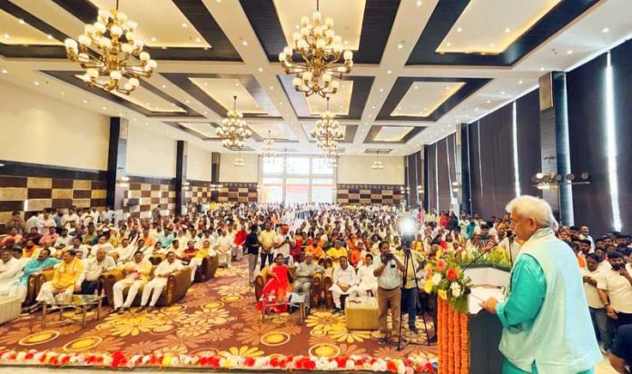 LG Manoj Sinha addressing a conference at Varanasi on Monday. LG Manoj Sinha addressing a conference at Varanasi on Monday.