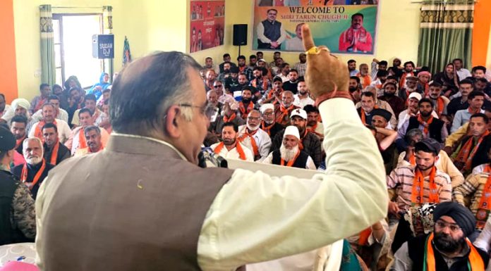 BJP national general secretary Tarun Chugh addressing party workers and supporters in Poonch on Friday.
