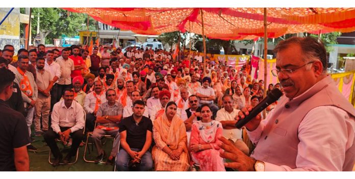 BJP national general secretary Tarun Chugh addressing a public meeting in Poonch. BJP national general secretary Tarun Chugh addressing a public meeting in Poonch.