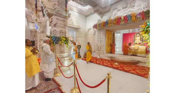 LG Manoj Sinha offers prayers at Ram temple in Ayodhya on Friday. LG Manoj Sinha offers prayers at Ram temple in Ayodhya on Friday.