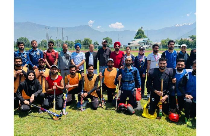 Participating players of second phase of Intramural Hockey Tournament along with others pose for a group photograph. Participating players of second phase of Intramural Hockey Tournament along with others pose for a group photograph.