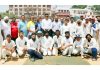 Cricket team posing along with dignitaries on second day of Ashok Sodhi Memorial T-20 Cricket Tournament at Jammu.