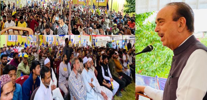DPAP Chairman Ghulam Nabi Azad addressing public meeting in Budgam area of Kashmir.