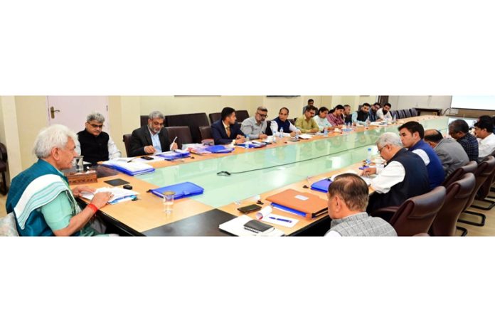 LG Manoj Sinha chairing a meeting on Wednesday.