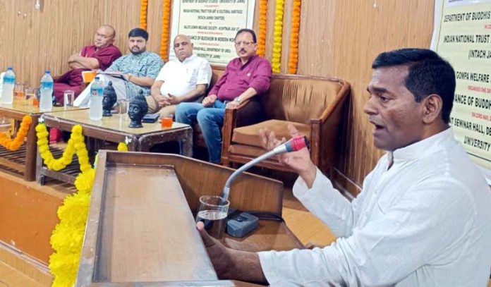 Speaker highlighting teachings of Buddha during seminar at JU on Thursday. Speaker highlighting teachings of Buddha during seminar at JU on Thursday.