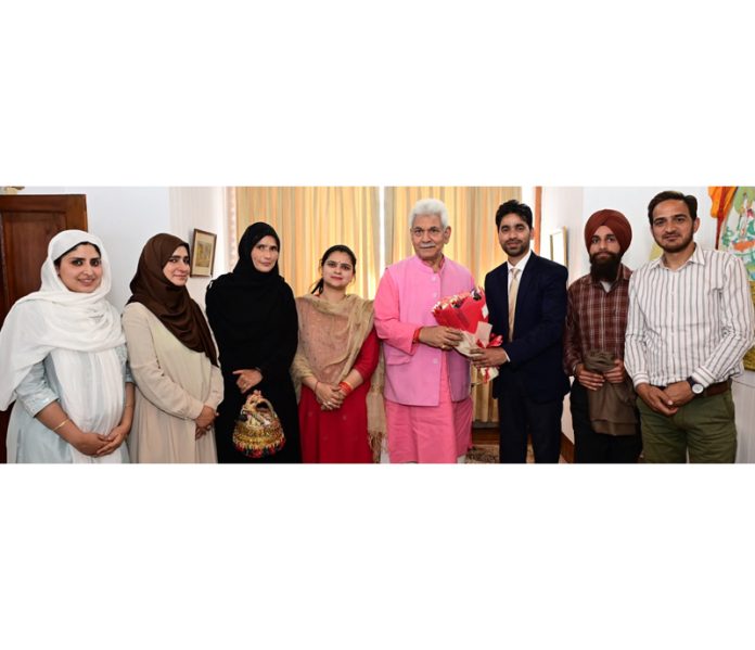 LG Manoj Sinha meeting with a delegation at Raj Bhawan.