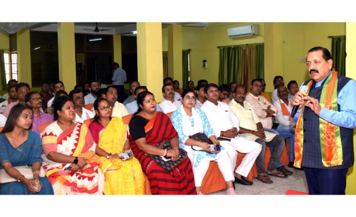 Union Minister Dr Jitendra Singh addressing BJP election meeting of Howrah Lok Sabha constituency on Sunday.