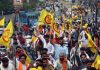 Religious procession cum car-bike rally being taken out on the occasion of Parshuram Jayanti on Friday. -Excelsior/Rakesh