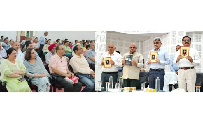 Chief Secretary, Atal Dulloo and other dignitaries releasing souvenir on 34th Martyrdom Day of Sarwanand Koul Premi at Jammu on Wednesday. Chief Secretary, Atal Dulloo and other dignitaries releasing souvenir on 34th Martyrdom Day of Sarwanand Koul Premi at Jammu on Wednesday.