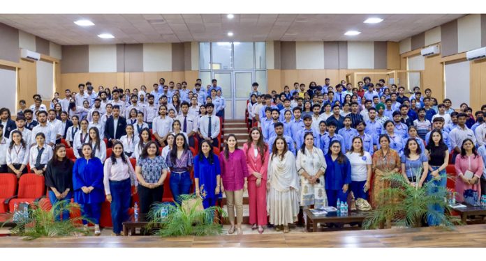 Organisers along with the speaker and the students during an awareness programme organised in Jammu on Thursday.