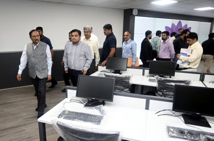 Advisor Bhatnagar inspecting the progress of Vidhya Samiksha Kendra.