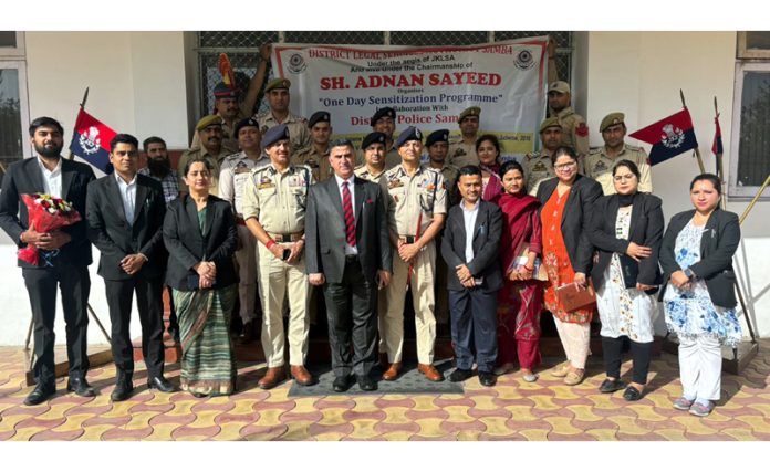 Chairman DLSA Samba along with other legal luminaries during a sensitization program organised in the town on Tuesday.