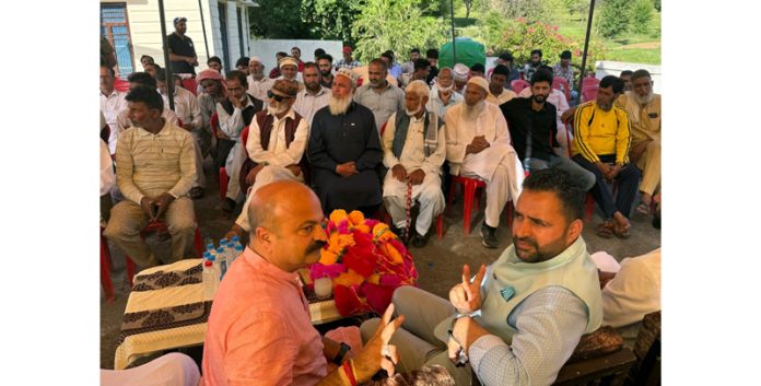 BJP vice president, Yudhvir Sethi addressing a meeting at Mendhar in Poonch district on Tuesday. BJP vice president, Yudhvir Sethi addressing a meeting at Mendhar in Poonch district on Tuesday.
