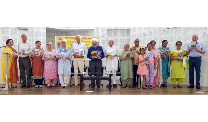 Dr. Lalit Magotra, President, Dogri Sanstha along with others releasing poetry books of Dr Nirmal Vinod in Jammu on Monday. Dr. Lalit Magotra, President, Dogri Sanstha along with others releasing poetry books of Dr Nirmal Vinod in Jammu on Monday.