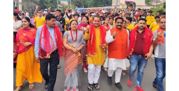 BJP leaders leading a religious procession in Jammu on Friday. BJP leaders leading a religious procession in Jammu on Friday.