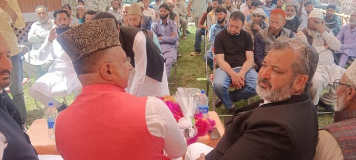 MP (RS) Gulam Ali Khatana addressing an election meeting in Mandi area of Poonch district on Sunday.