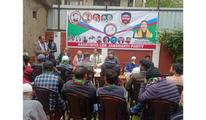 RLJSP gen secy, Sanjay Saraf addressing press conference in Srinagar.