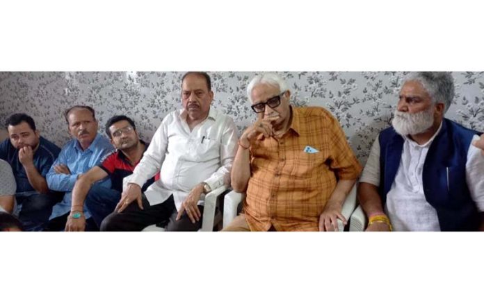 Members of Migrant Kashmiri Pandits during a meeting held in Jammu on Sunday.