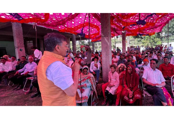 BJP general secretary, Vibodh Gupta addressing a public meeting at Khawas, Rajouri on Monday. BJP general secretary, Vibodh Gupta addressing a public meeting at Khawas, Rajouri on Monday.
