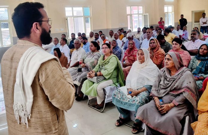 Narinder Singh Bhau, Chief of AIBRS addressing during a function organised in Jammu on Tuesday.