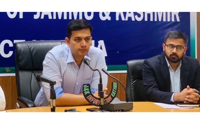 DDC Kathua, Dr Rakesh Minhas chairing a meeting on Monday. DDC Kathua, Dr Rakesh Minhas chairing a meeting on Monday.