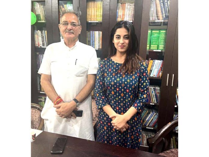 Telugu actress Shashika Tickoo during a meeting with senior BJP leader and former Dy CM Kavinder Gupta.