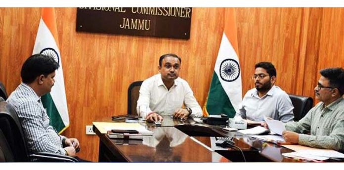 Div Com Jammu Ramesh Kumar chairing a meeting on Thursday.