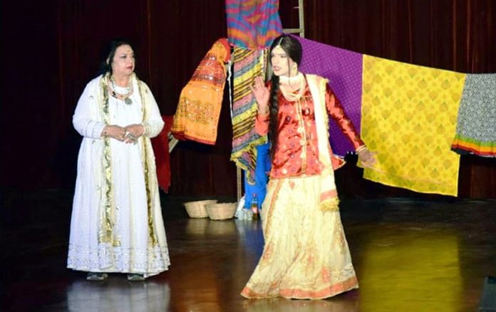 Artists performing their role during a play staged in Jammu on Sunday. Artists performing their role during a play staged in Jammu on Sunday.