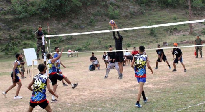 Village Youth playing Volleyball tournament at Rajouri on Tuesday.