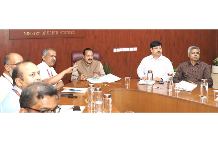 Union Minister Dr Jitendra Singh chairing a meeting to discuss 100 days Action Plan of the Ministry of Earth Sciences on Sunday. Union Minister Dr Jitendra Singh chairing a meeting to discuss 100 days Action Plan of the Ministry of Earth Sciences on Sunday.