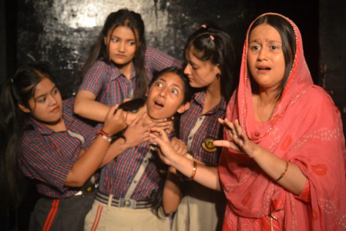 A still from Hindi play ‘Miss World Undeclared’ staged by Natrang in Jammu on Sunday. A still from Hindi play ‘Miss World Undeclared’ staged by Natrang in Jammu on Sunday.