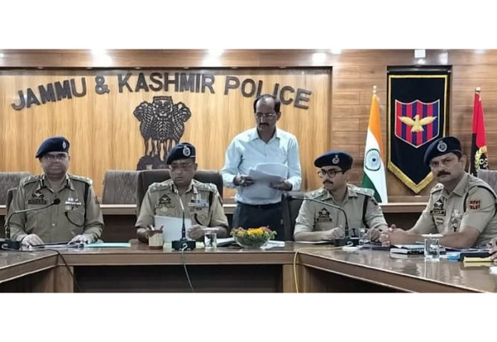 DIG JSK Range, Dr Sunil Gupta, chairing a meeting of the police officers on Sunday. DIG JSK Range, Dr Sunil Gupta, chairing a meeting of the police officers on Sunday.