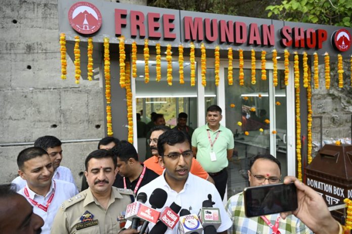 CEO of the Shrine Board talking to media persons after inaugurating Mundan shop at Banganga.