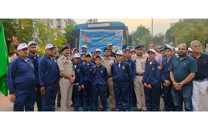Dr Sunil Gupta, DIG JSK Range, flagging off Bharat Darshan Tour from Gulshan Ground Jammu on Saturday.