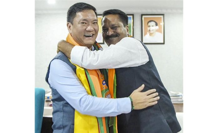 Arunachal Pradesh Chief Minister Pema Khandu during celebrations in Itanagar on Sunday. Arunachal Pradesh Chief Minister Pema Khandu during celebrations in Itanagar on Sunday.
