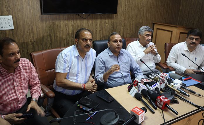 DIG ACB Vikas Gupta addressing media persons at ACB Headquarters in Jammu. — Excelsior/Rakesh
