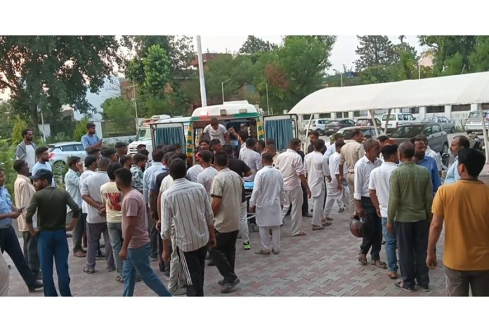 Relatives of the injured at SDH Akhnoor.