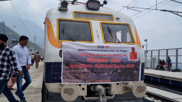 The train on conducting final trial on Reasi-Sangaldan section of USBRL Project. The train on conducting final trial on Reasi-Sangaldan section of USBRL Project.