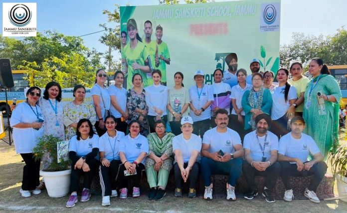 JSS members of Management, Supporting Staff and stakeholders posing during Vrukshathon Marathon event at Jammu.