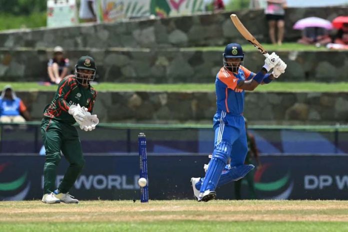 Hardik Pandya playing a shot during his 50 runs not out against Bangladesh. Hardik Pandya playing a shot during his 50 runs not out against Bangladesh.