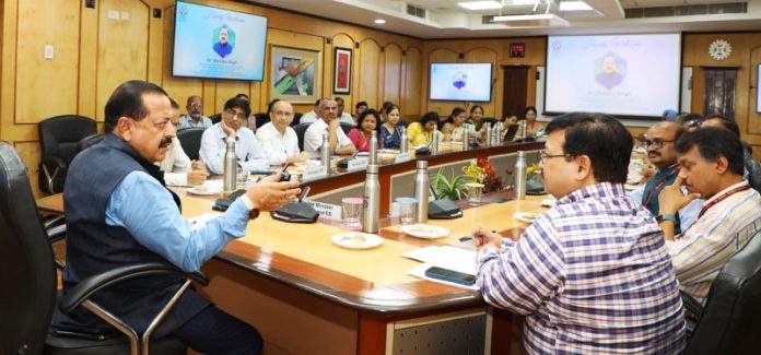 Union Minister Dr Jitendra Singh convening a joint meeting of six Science Ministries/departments soon after taking over charge on Tuesday.