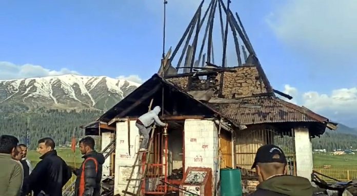 Historic Shiv temple at Gulmarg gutted in a fire incident on Wednesday. Historic Shiv temple at Gulmarg gutted in a fire incident on Wednesday.