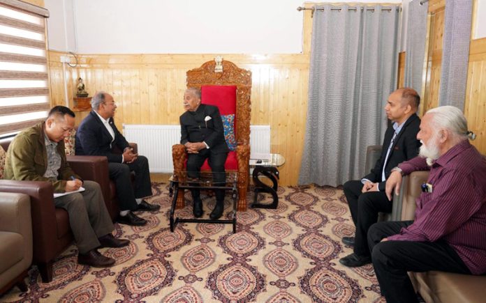 LG Ladakh Brigadier (Dr) BD Mishra (Retired) meeting a delegation at secretariat in Leh.