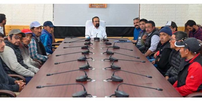 CEC Kargil, Dr Mohd Jaffer Akhoon chairing a meeting on Thursday.