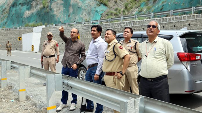 Secretary R&B Bhupinder Kumar inspecting maintenance work on NH-44 on Saturday.