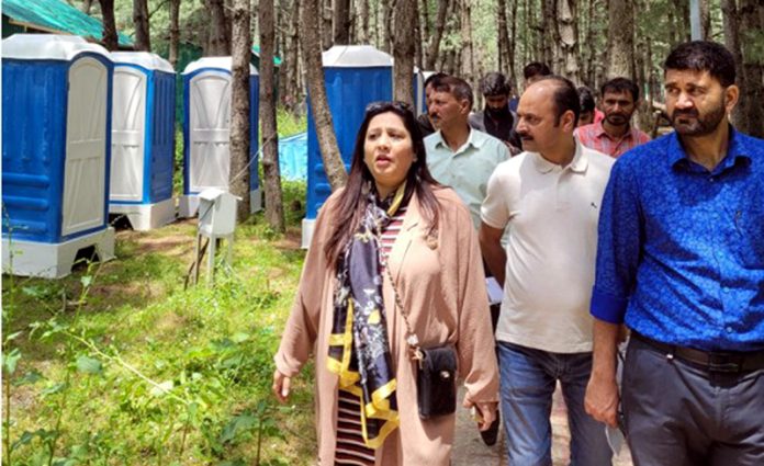 DG Rural Sanitation Anoo Malhotra during visit to Chandanwari on Saturday.