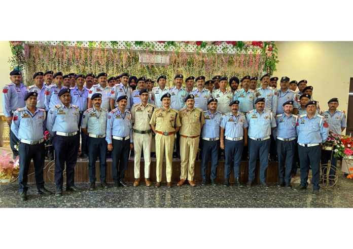 DIG Traffic, Jammu Dr. Mohd Haseeb Mughal posing with other officers during a meeting on Wednesday. DIG Traffic, Jammu Dr. Mohd Haseeb Mughal posing with other officers during a meeting on Wednesday.