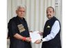 Senior BJP leader Devender Singh Rana meeting LG Manoj Sinha on Saturday.