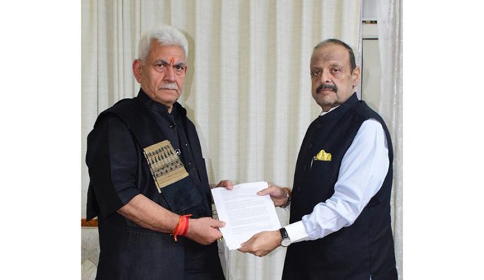 Senior BJP leader Devender Singh Rana meeting LG Manoj Sinha on Saturday. Senior BJP leader Devender Singh Rana meeting LG Manoj Sinha on Saturday.